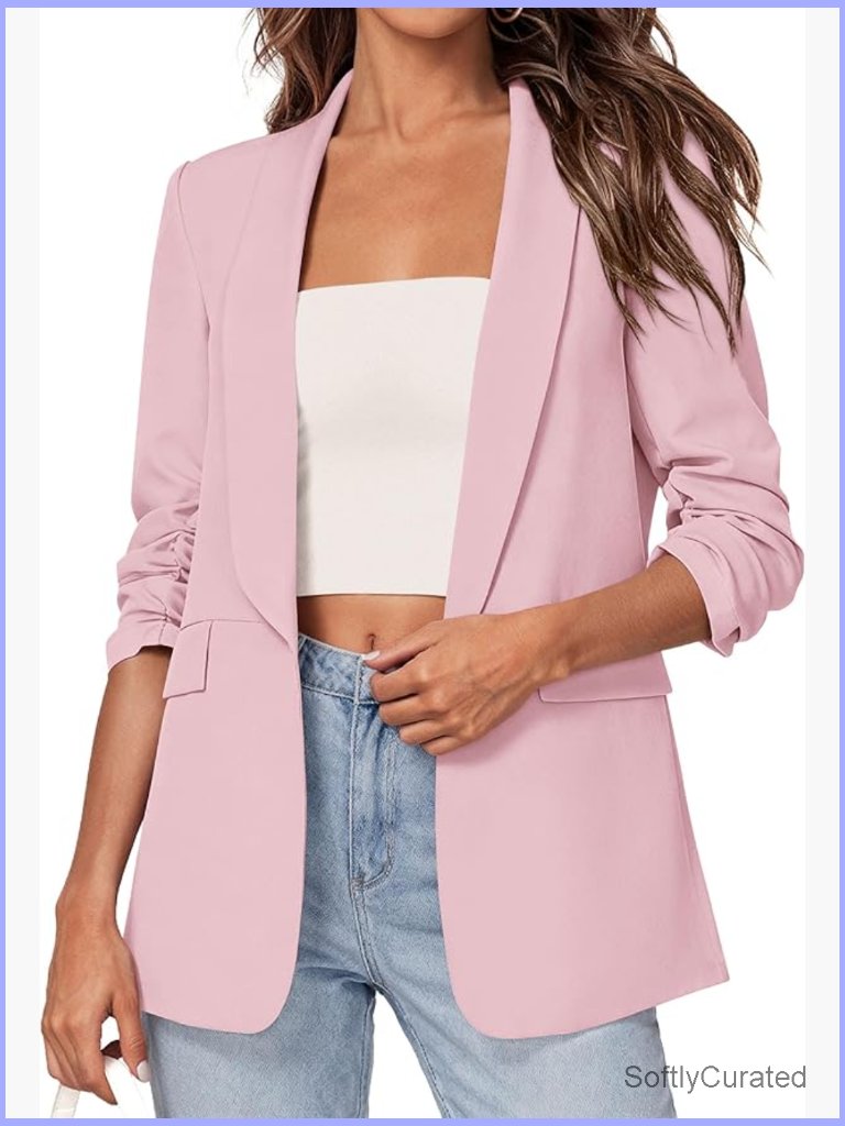 Women's Business Casual Blazer 3/4 Sleeve Open Front Work Jacket
